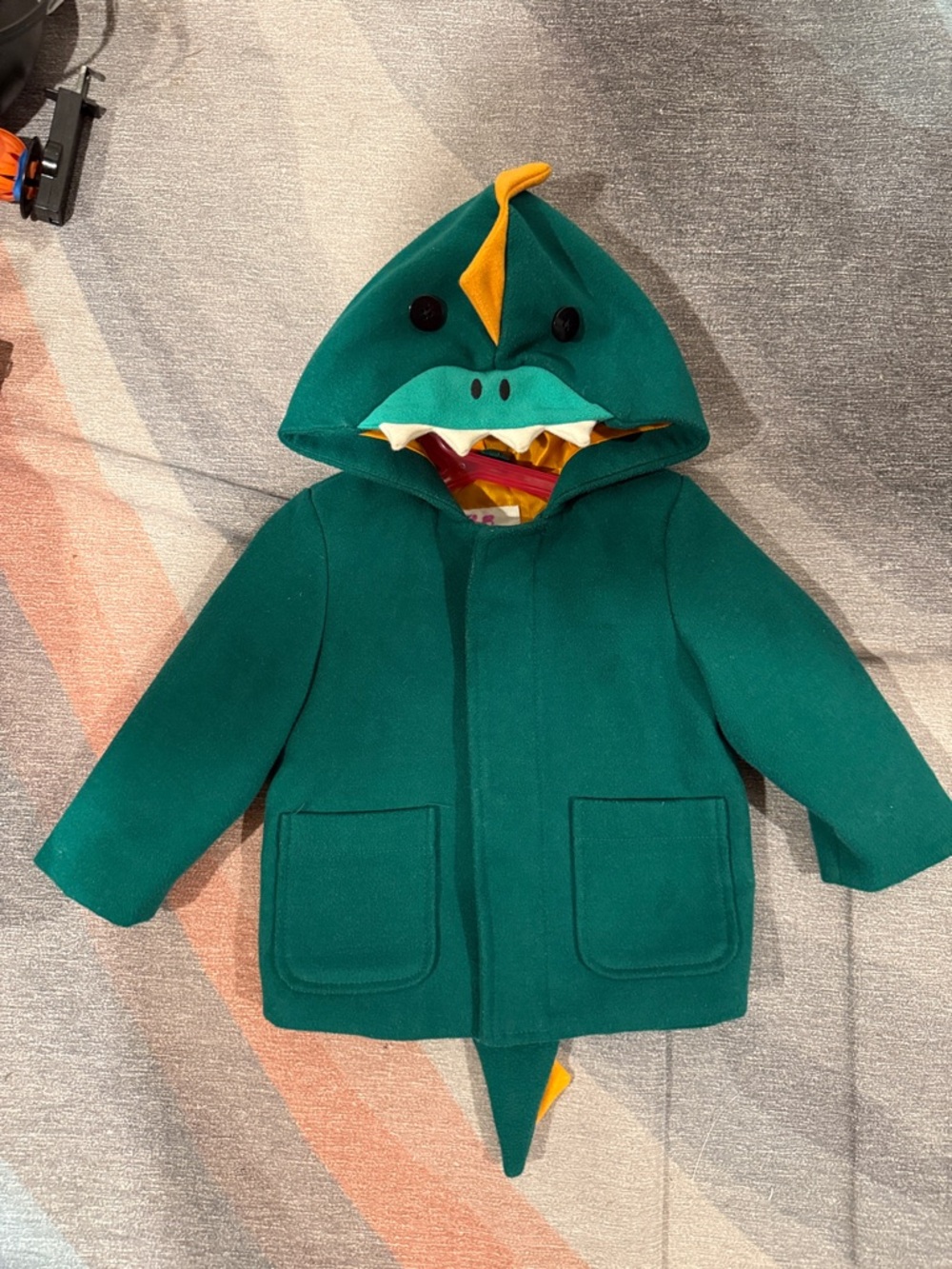Cat & Jack Teal Green Dino Hooded Coat with Yellow Crest